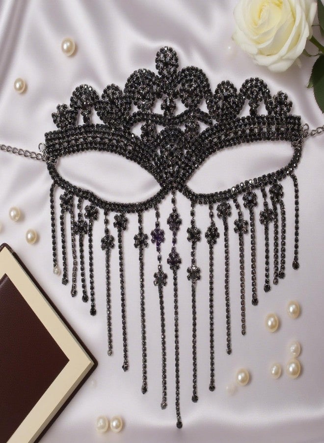 Avxdbr Tassel Mask Chain Gothic Veil Chain Costume Party Mask for Women Rhinestone Face Jewelry for Prom Night Clubs Christmas Halloween - Image 4